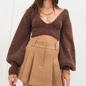 FOR LOVE & LEMONS Amelia Crop Sweater Brown